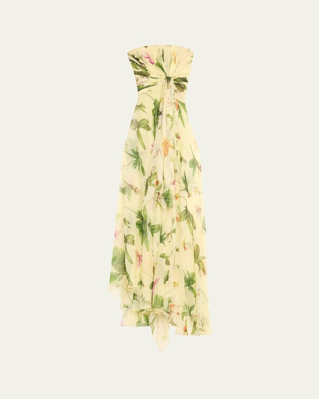 Strapless Orchid Silk Chiffon Draped Gown